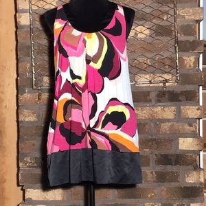 Express tunic blouse sleeveless pink, brown, orange, yellow black with pockets M